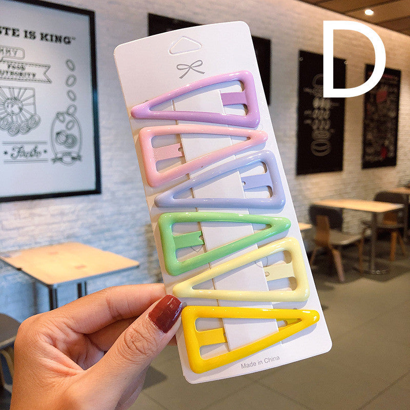 JMT-849290 Candy Color Geometric Triangle Heart Hairpin for Stylish Bangs - Modern Metal Hair Jewelry