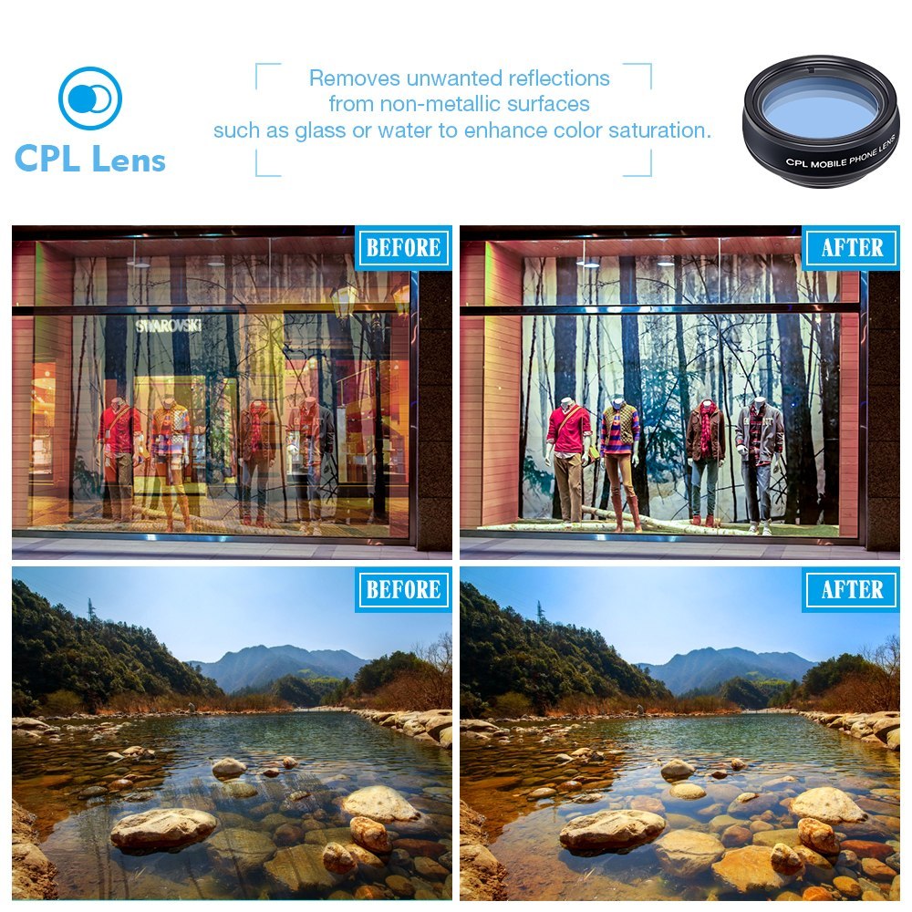 JMT-849290 Universal 10-in-1 Smartphone Camera Lens Kit with Fisheye, Wide Angle, Macro, Telephoto, CPL, Kaleidoscope, and Star Filters