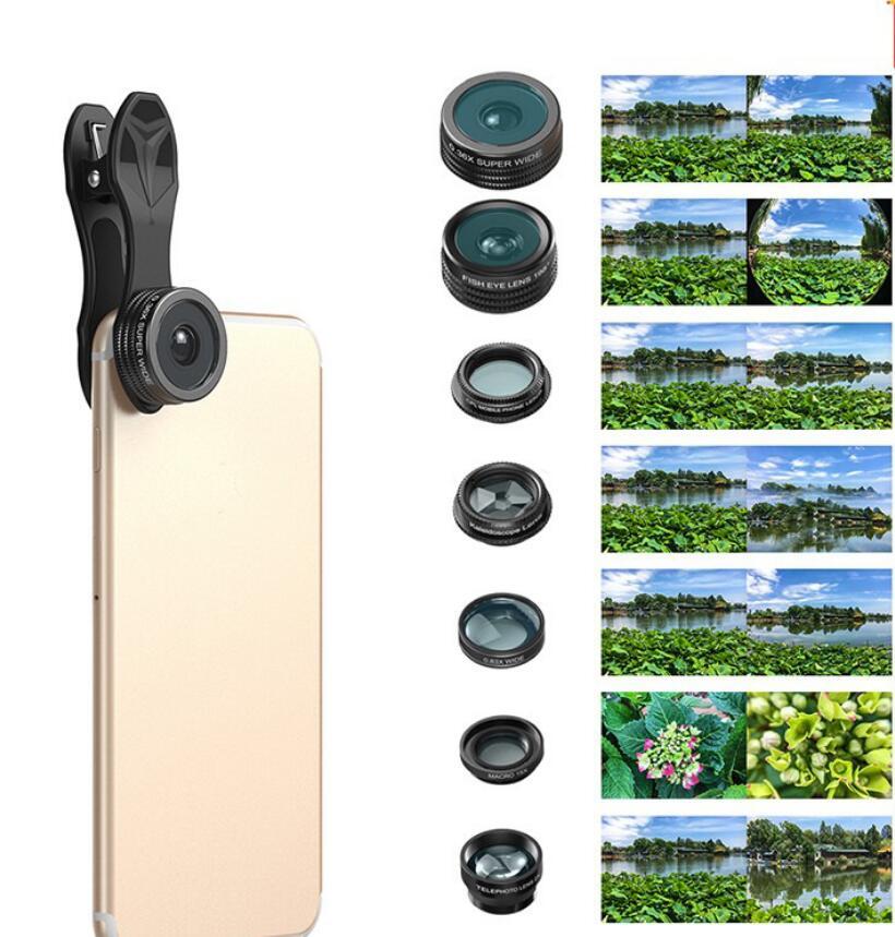 JMT-849290 Universal 10-in-1 Smartphone Camera Lens Kit with Fisheye, Wide Angle, Macro, Telephoto, CPL, Kaleidoscope, and Star Filters