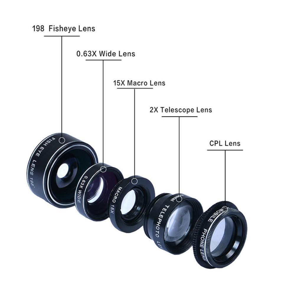 JMT-849290 Universal 10-in-1 Smartphone Camera Lens Kit with Fisheye, Wide Angle, Macro, Telephoto, CPL, Kaleidoscope, and Star Filters