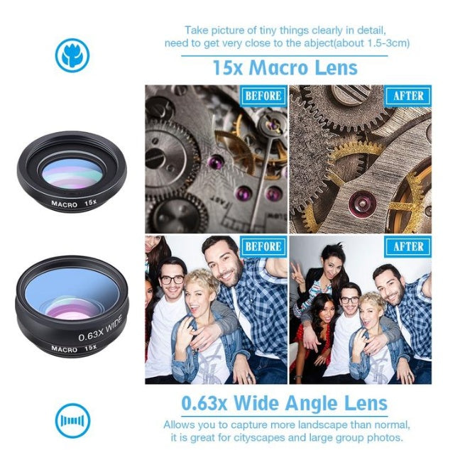 JMT-849290 Universal 10-in-1 Smartphone Camera Lens Kit with Fisheye, Wide Angle, Macro, Telephoto, CPL, Kaleidoscope, and Star Filters
