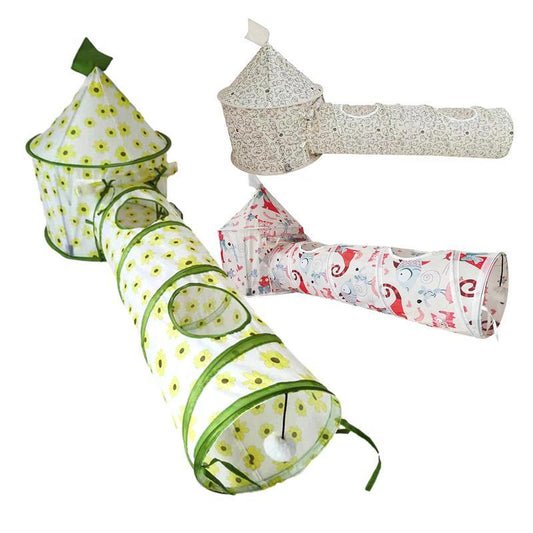 JMT-849738 Foldable Cat Tunnel Tent with Removable Tunnels and Plush Ball Toy for Indoor and Outdoor Play