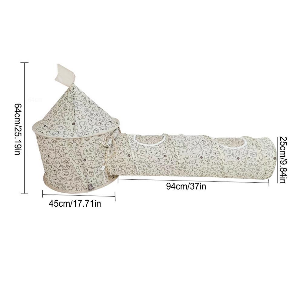 JMT-849738 Foldable Cat Tunnel Tent with Removable Tunnels and Plush Ball Toy for Indoor and Outdoor Play