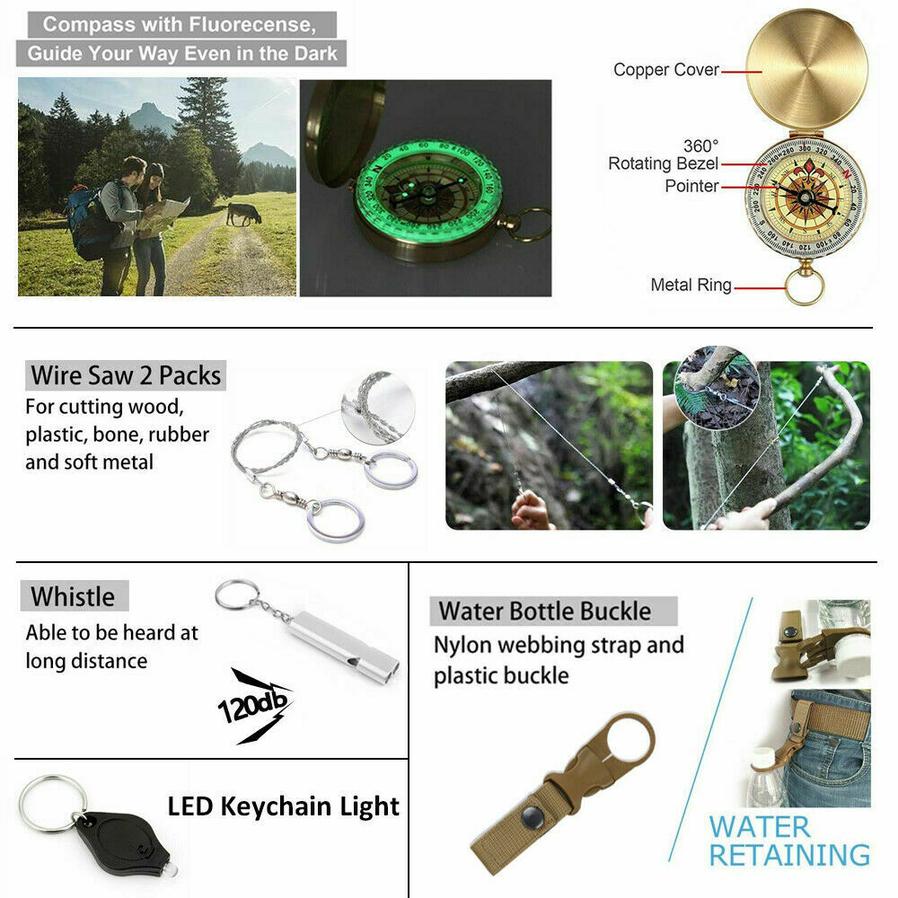 JMT-849802 14-in-1 Outdoor Survival Kit for Camping, Hiking, and Tactical Adventures