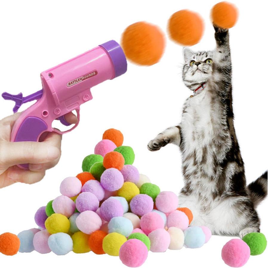 JMT-850058 Interactive Cat Toy Set with Colorful Pompons and Firing Mechanisms