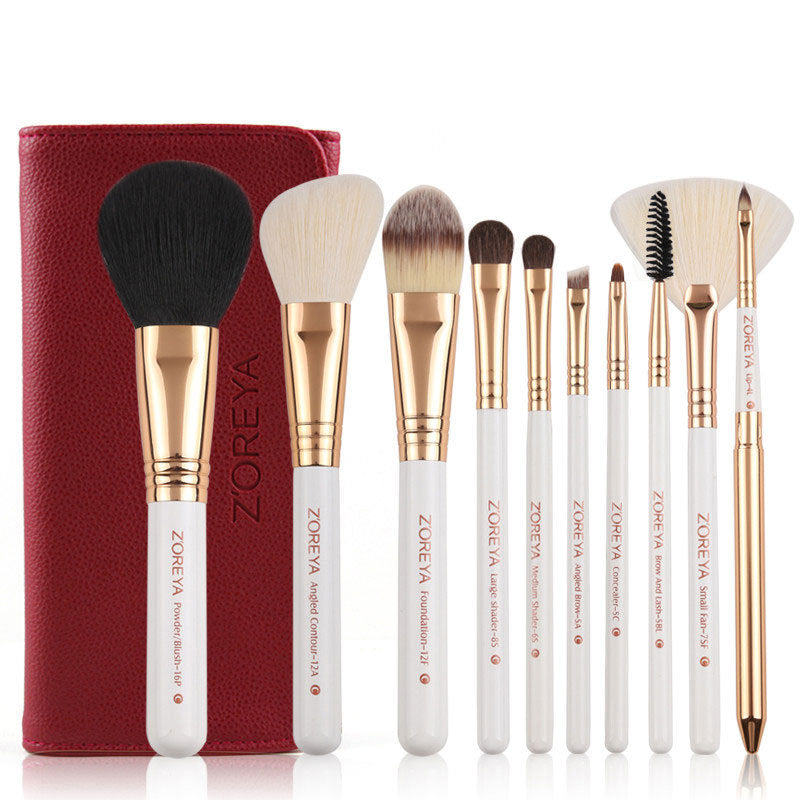 JMT-850186 10-Piece Fiber Makeup Brush Set with Travel Brush Pack for Natural Makeup Application