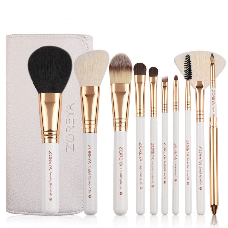 JMT-850186 10-Piece Fiber Makeup Brush Set with Travel Brush Pack for Natural Makeup Application
