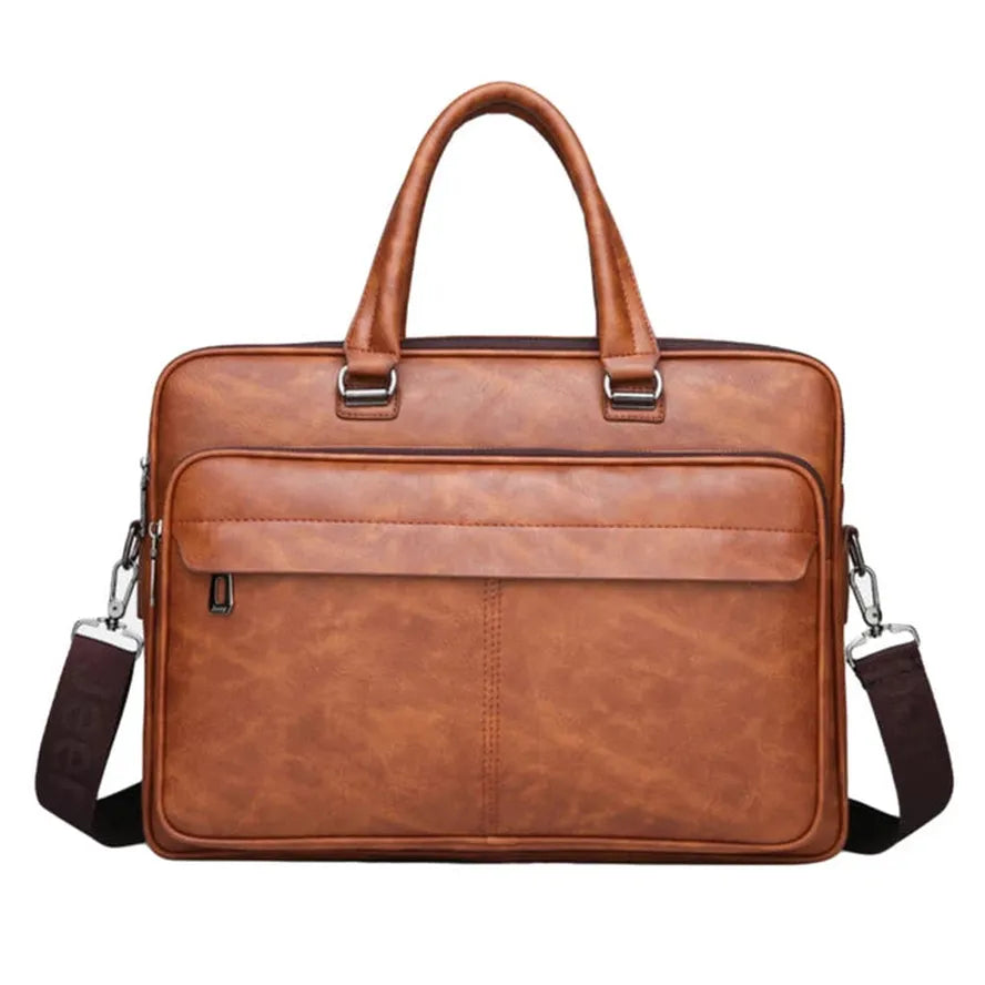 JMT-850250 Men's Leather Laptop Briefcase Tote Bag for Office Use