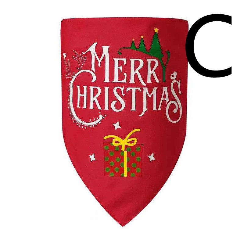 JMT-850378 Christmas Dog Triangle Bandana - Double-layer Polyester in Red and Green, Size L: 70*48*48CM
