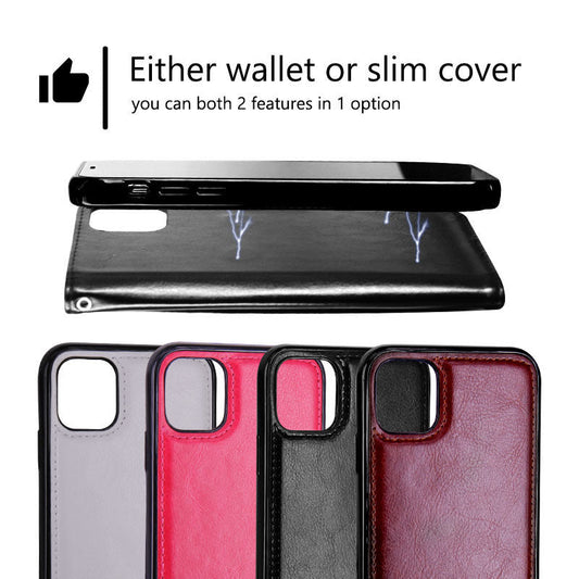 JMT-850442 PU Leather Classic Flip Cover Wallet for Mobile Phones - Business Style in Black, Rose Red, White, Brown