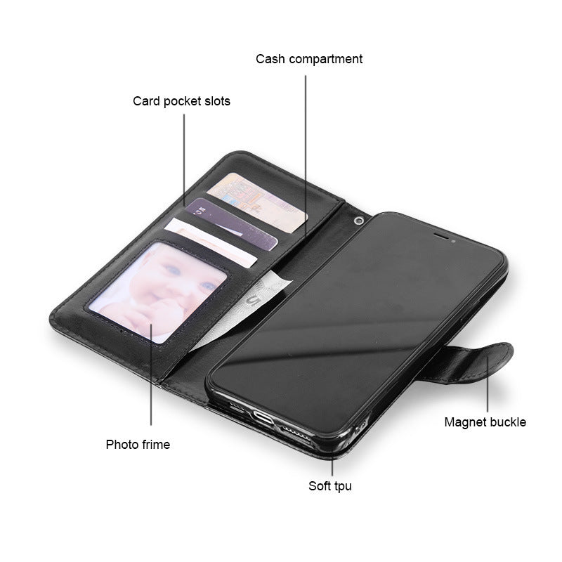 JMT-850442 PU Leather Classic Flip Cover Wallet for Mobile Phones - Business Style in Black, Rose Red, White, Brown