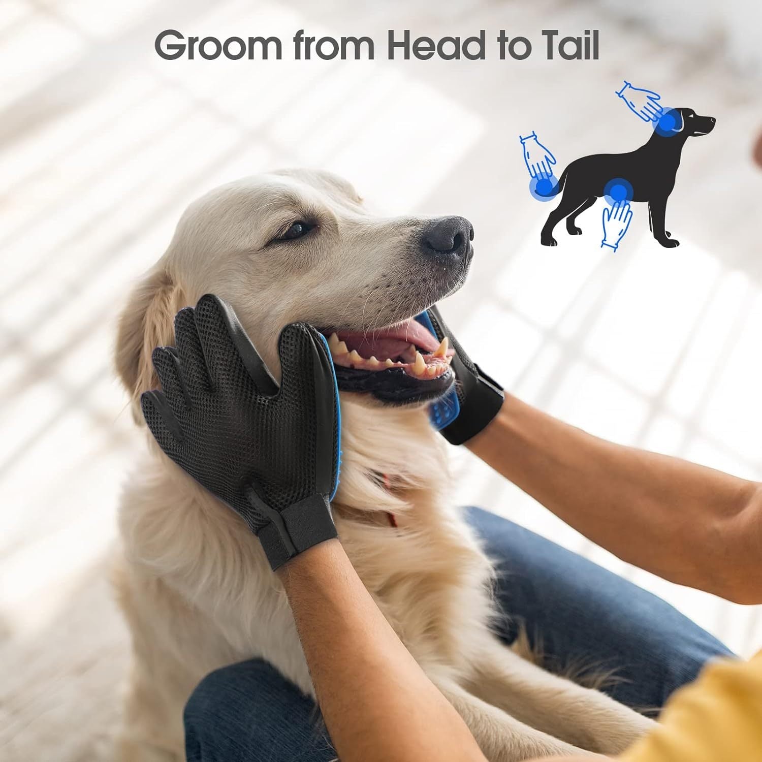 JMT-851146 Pet Grooming Gloves with Silicone Tips for Gentle Shedding and Washing Dogs, Cats, and Horses