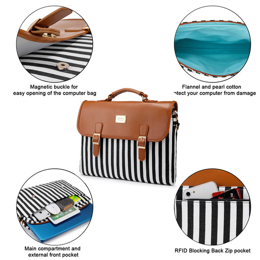 JMT-851786 Large Capacity Women's Office Satchel Handbag for 15.6" Laptop - Canvas and PU Shoulder Bag