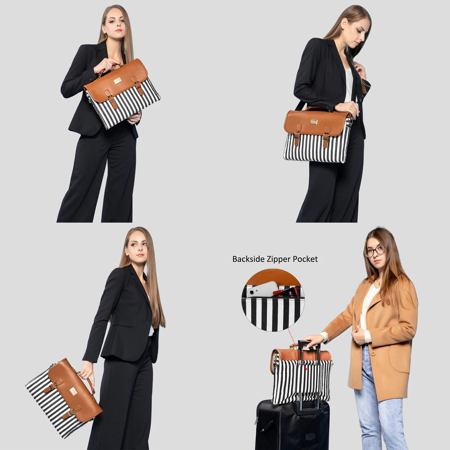 JMT-851786 Large Capacity Women's Office Satchel Handbag for 15.6" Laptop - Canvas and PU Shoulder Bag
