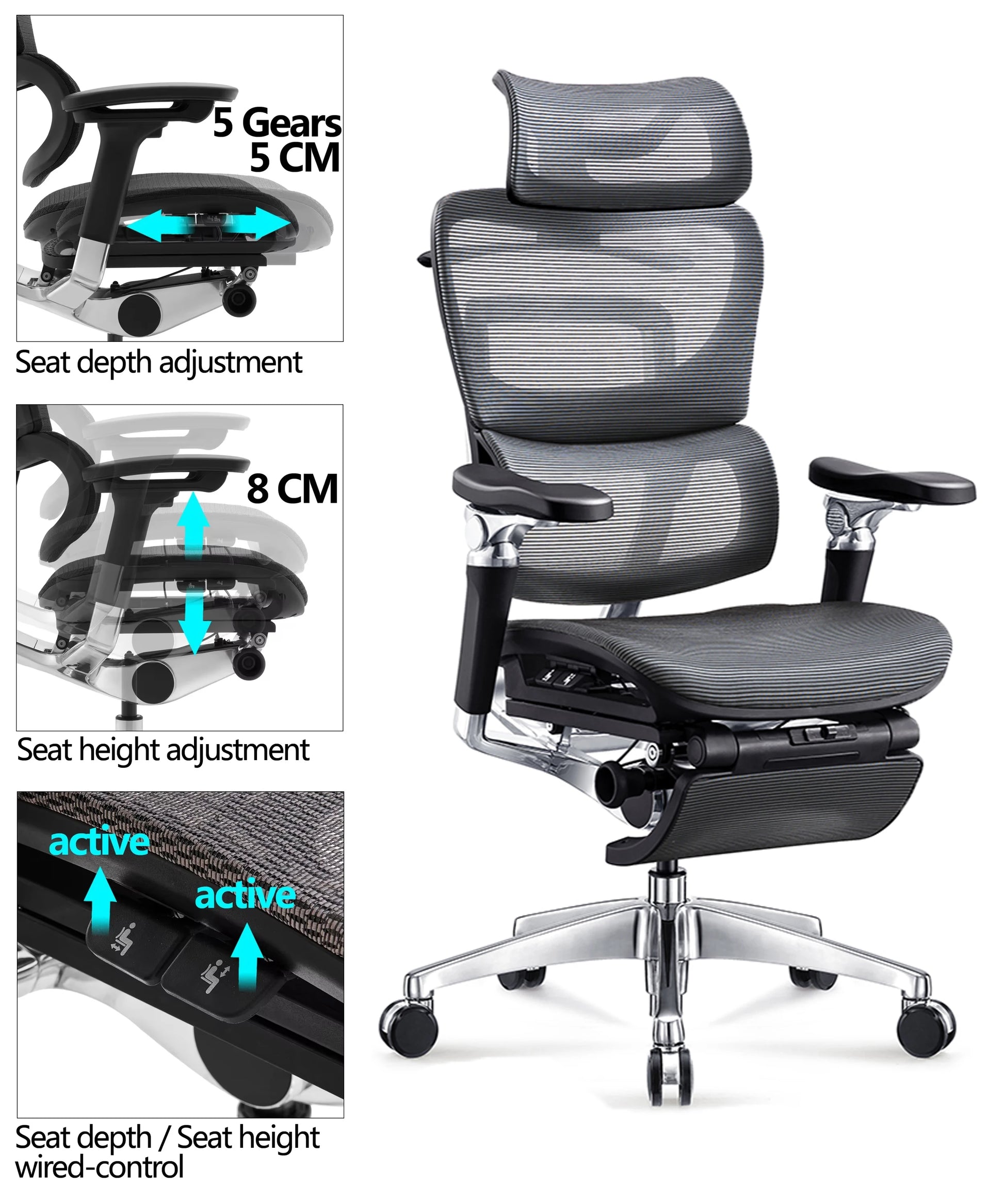 JMT-852810 Ergonomic Adjustable Mesh Executive Office Chair with 7D Armrests and Swivel Base