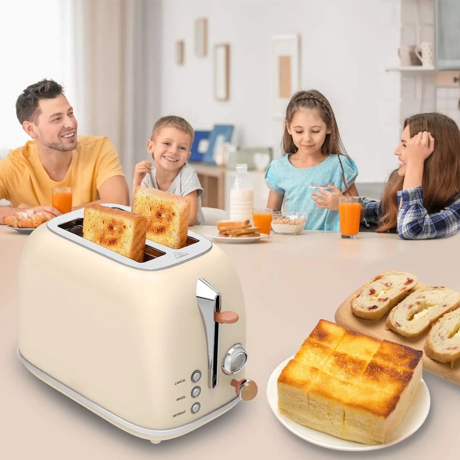 JMT-852874 Retro 2-Slice Stainless Steel Bread Toaster for Household Kitchen Use
