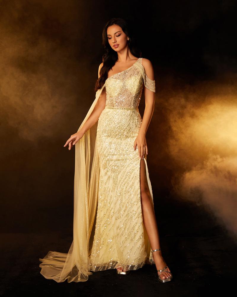 JMT-853450 Elegant Yellow Evening Dress for Women - Style SH0100