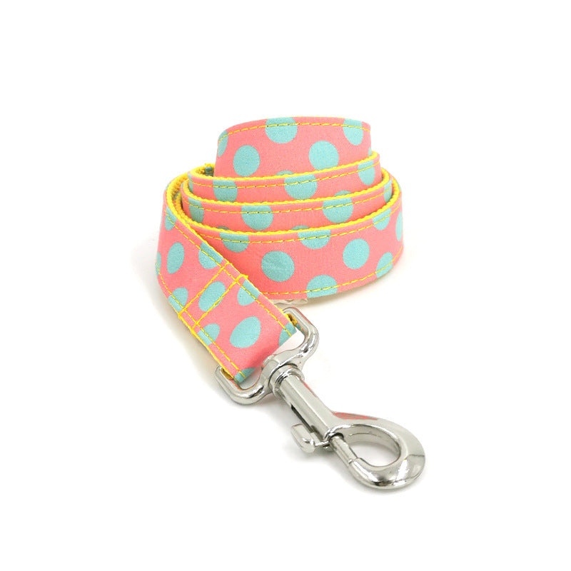 JMT-853706 Polka Dot Yellow Dog Collar with Leash and Bowknot - Multiple Sizes Available