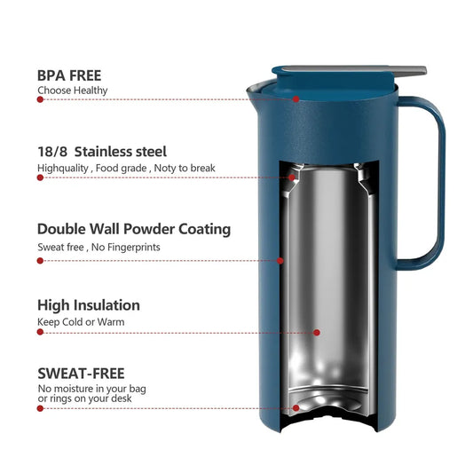 JMT-854474 Large Capacity 47oz Double Wall Insulated Stainless Steel Vacuum Coffee and Tea Pot