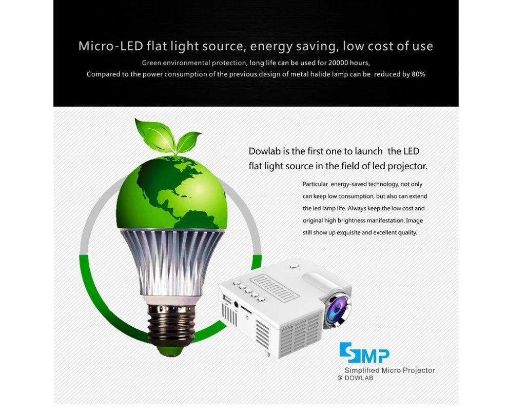 JMT-855690 Mini LED Projector UC28B - 50 Lumens, 320x180 Resolution, Compact and Portable with USB and TF Card Support