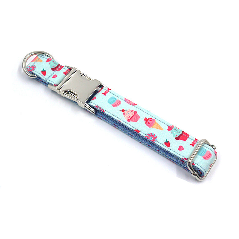 JMT-856010 Cartoon Pattern Macaron Color Large Dog Collar and Leash Walking Set