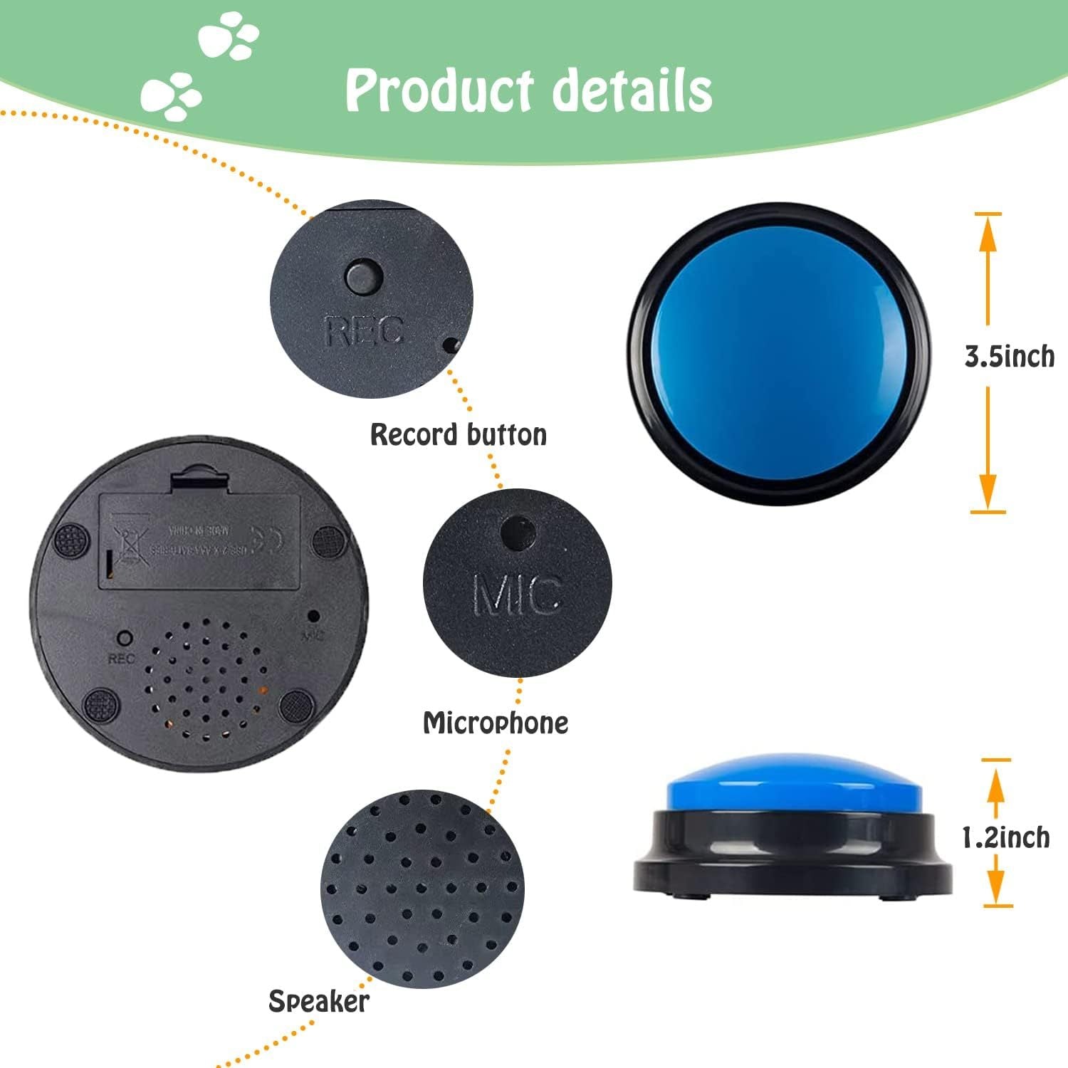 JMT-856650 Voice Recording Buzzer for Dog Training - 30 Second Playback Button Toy