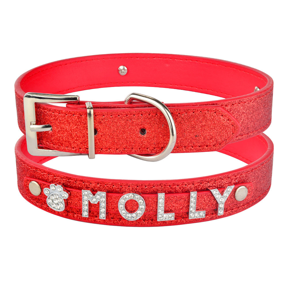 JMT-856842 Personalized PU Leather Dog Collar with Zinc Alloy Accents - Adjustable Sizes XS to L