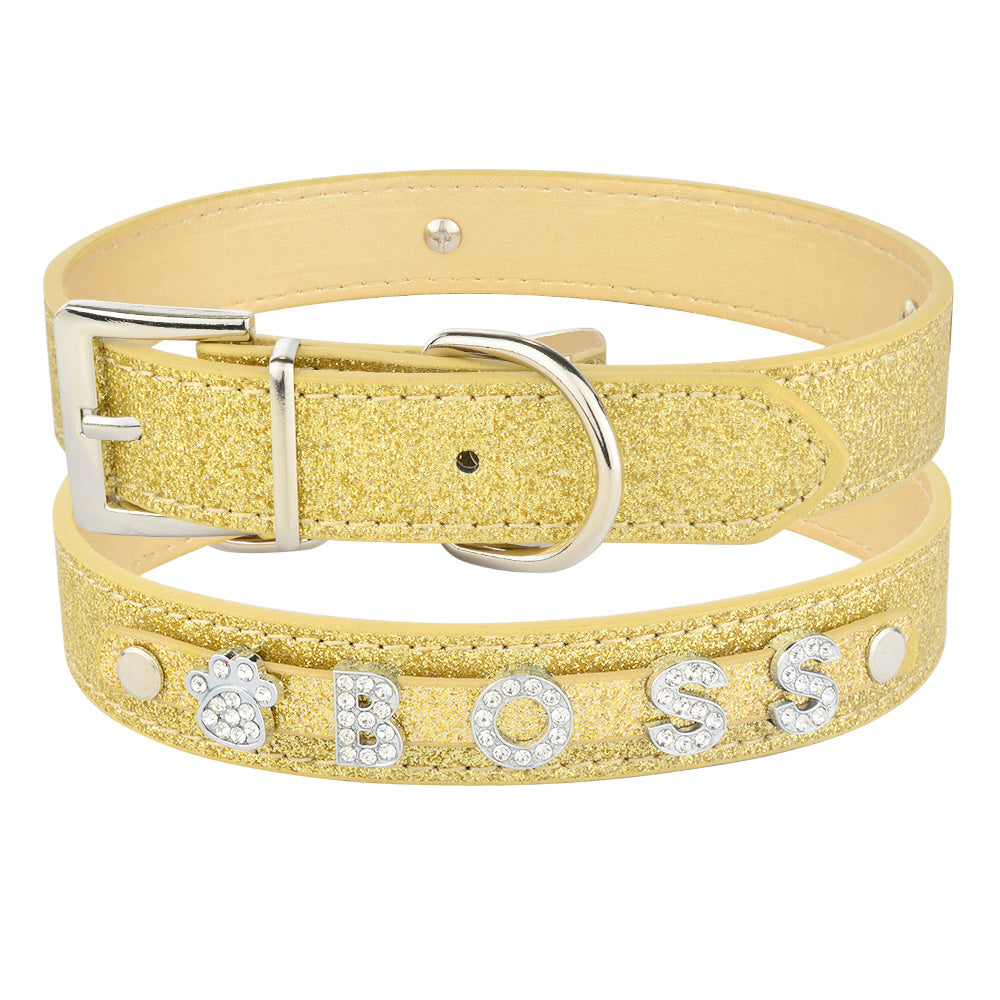 JMT-856842 Personalized PU Leather Dog Collar with Zinc Alloy Accents - Adjustable Sizes XS to L