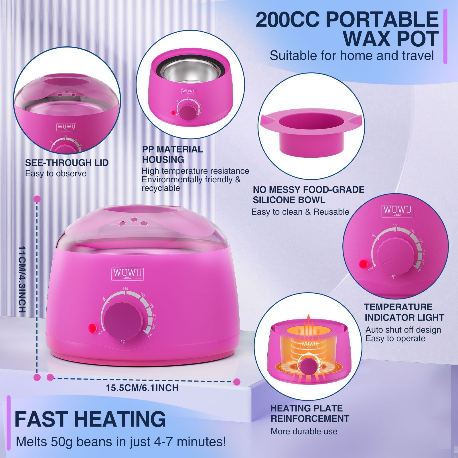 JMT-856906 200CC Wax Warmer with 7oz Silicone Bowl - Portable Hair Removal Heater for Effortless At-Home Waxing
