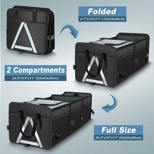 JMT-857290 Large-Capacity Car Organiser with Insulated Leakproof Cooler Bag and Reflective Safety Strip