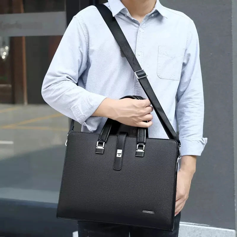 JMT-857482 Genuine Leather Messenger Bag for Laptop, Waterproof and Wear-Resistant Briefcase for Men