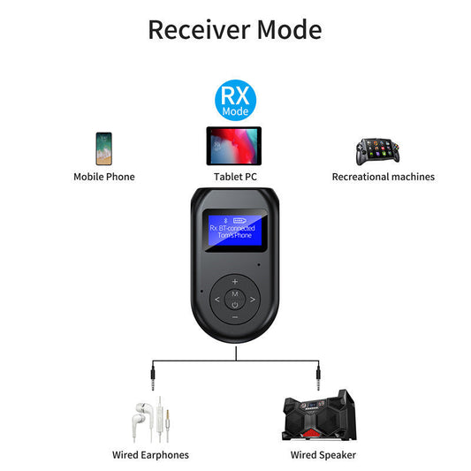 JMT-857994 Bluetooth 5.0 LCD USB Adapter with 300 mAh Battery for Wireless Audio Connection