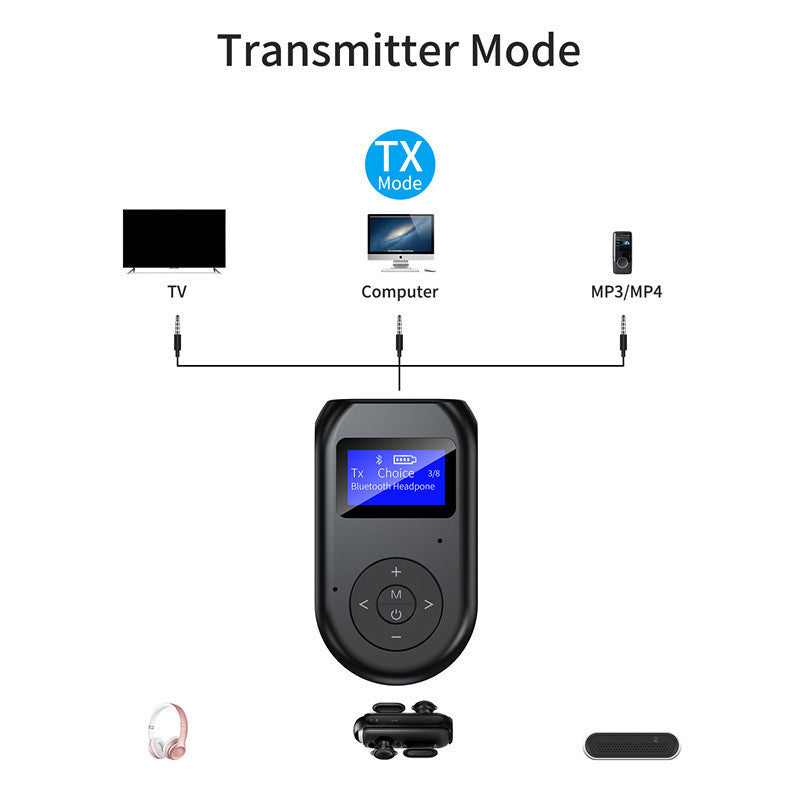 JMT-857994 Bluetooth 5.0 LCD USB Adapter with 300 mAh Battery for Wireless Audio Connection