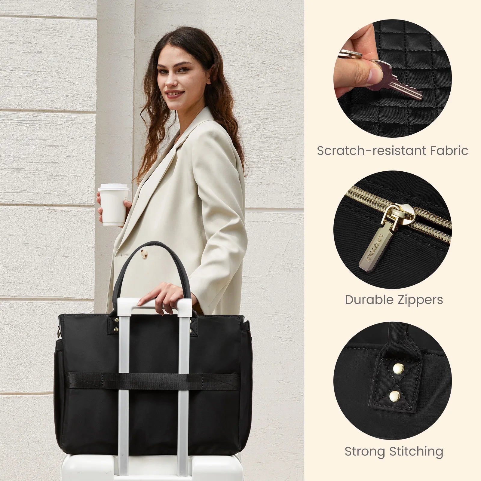 JMT-858634 Multi-Pocket Tote Bag for Women - 15.6 Inch Laptop Briefcase with Large Cup Holder