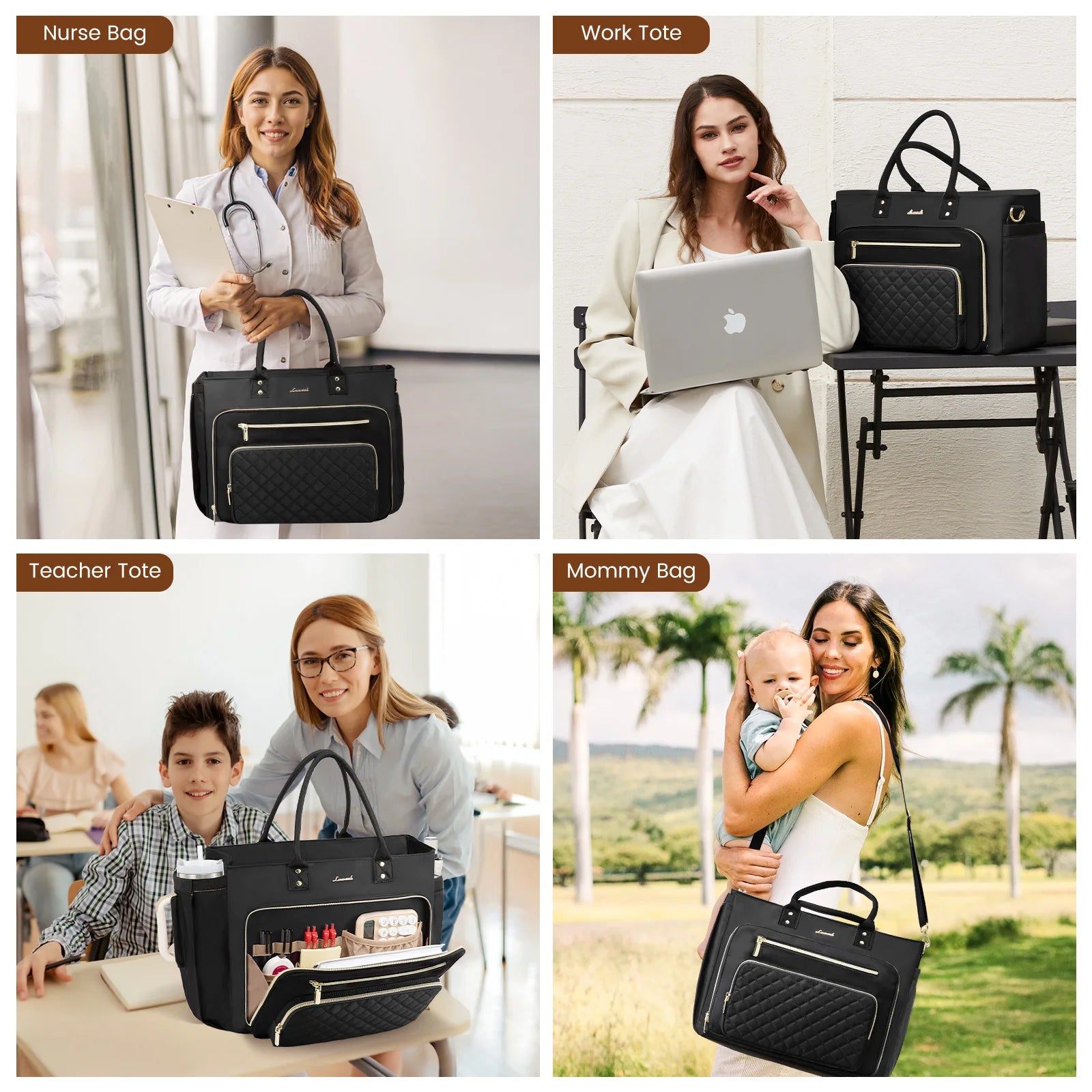 JMT-858634 Multi-Pocket Tote Bag for Women - 15.6 Inch Laptop Briefcase with Large Cup Holder