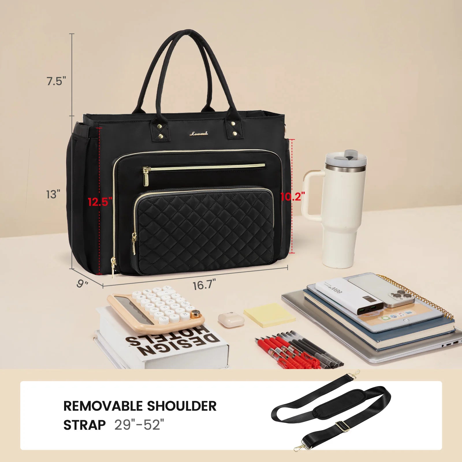 JMT-858634 Multi-Pocket Tote Bag for Women - 15.6 Inch Laptop Briefcase with Large Cup Holder