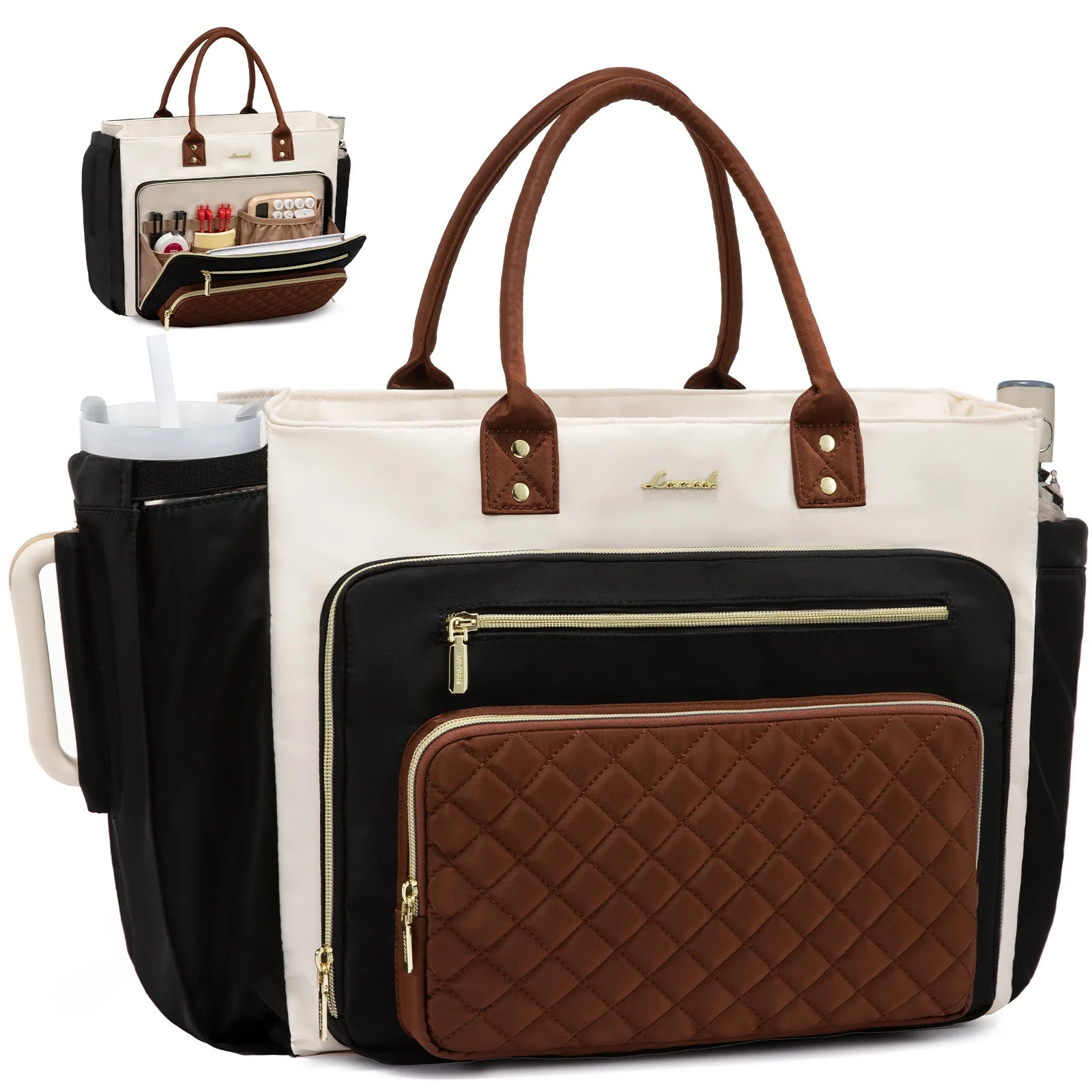 JMT-858634 Multi-Pocket Tote Bag for Women - 15.6 Inch Laptop Briefcase with Large Cup Holder