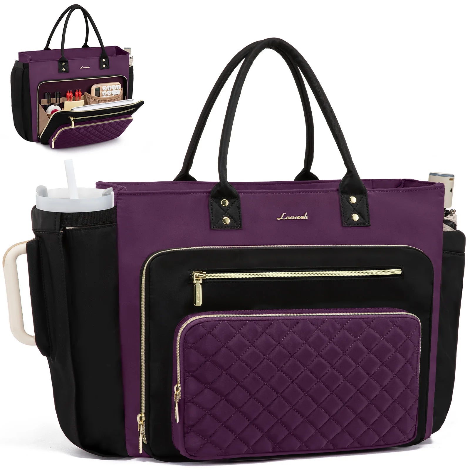 JMT-858634 Multi-Pocket Tote Bag for Women - 15.6 Inch Laptop Briefcase with Large Cup Holder