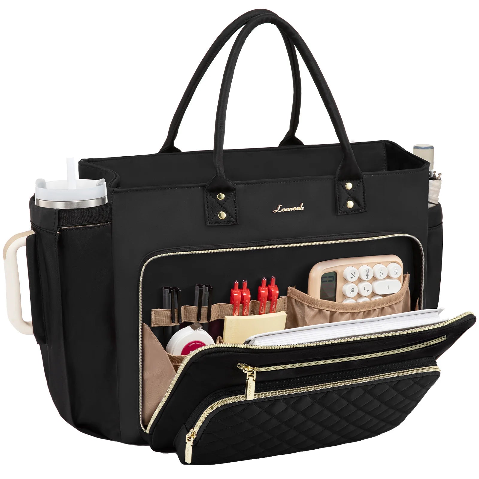 JMT-858634 Multi-Pocket Tote Bag for Women - 15.6 Inch Laptop Briefcase with Large Cup Holder