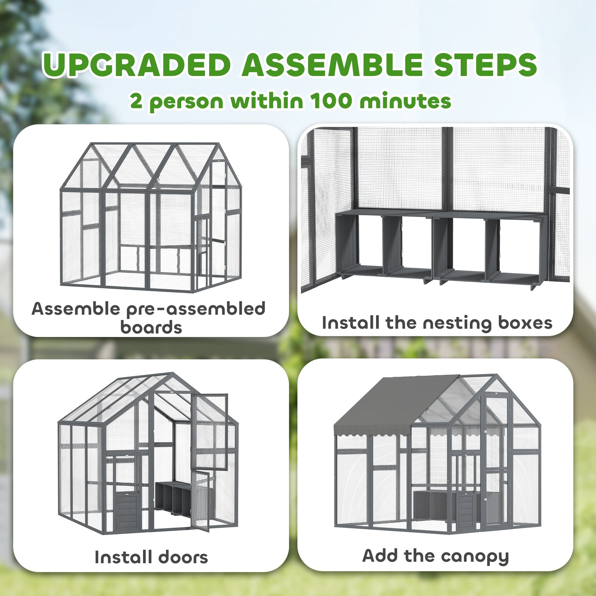 JMT-858826 Large Wooden Chicken Run for 6-8 Chickens with Waterproof and UV-Resistant Cover, Easy Assembly, 33 Sq Ft Space