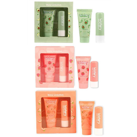 JMT-859082 Moisturizing Hand Cream and Lip Balm Set with Avocado, Strawberry, and Peach Extracts