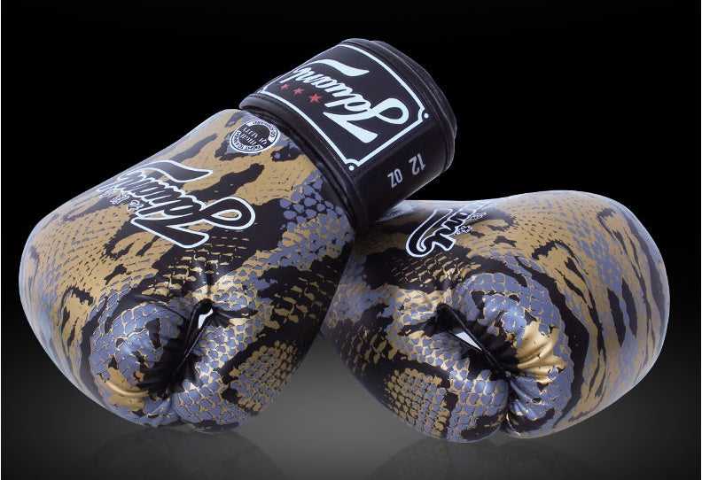 JMT-859210 Mad Python Boxing Gloves - PU Leather, 8oz/10oz/12oz/14oz - Black/White/Red - Ideal for Fighting, Boxing, Sanshou, Muay Thai