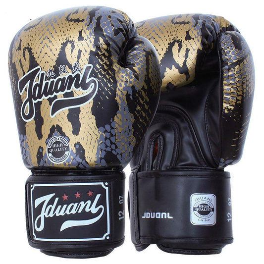 JMT-859210 Mad Python Boxing Gloves - PU Leather, 8oz/10oz/12oz/14oz - Black/White/Red - Ideal for Fighting, Boxing, Sanshou, Muay Thai