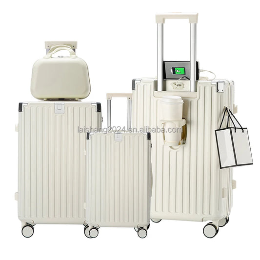 JMT-859594 Lightweight 4-Piece Soft Shell Wheeled Luggage Set for Travel