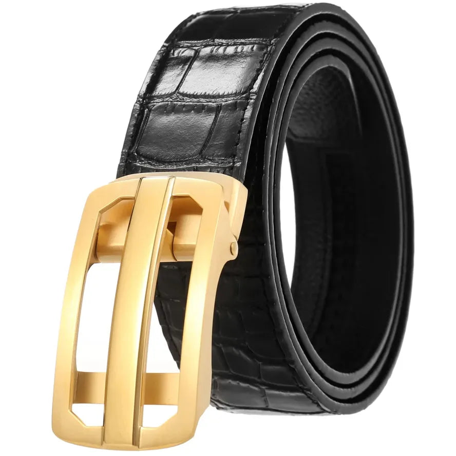 JMT-859722 Men's Stainless Steel Automatic Buckle Belt - Steel Buckle Design, Adjustable Fit
