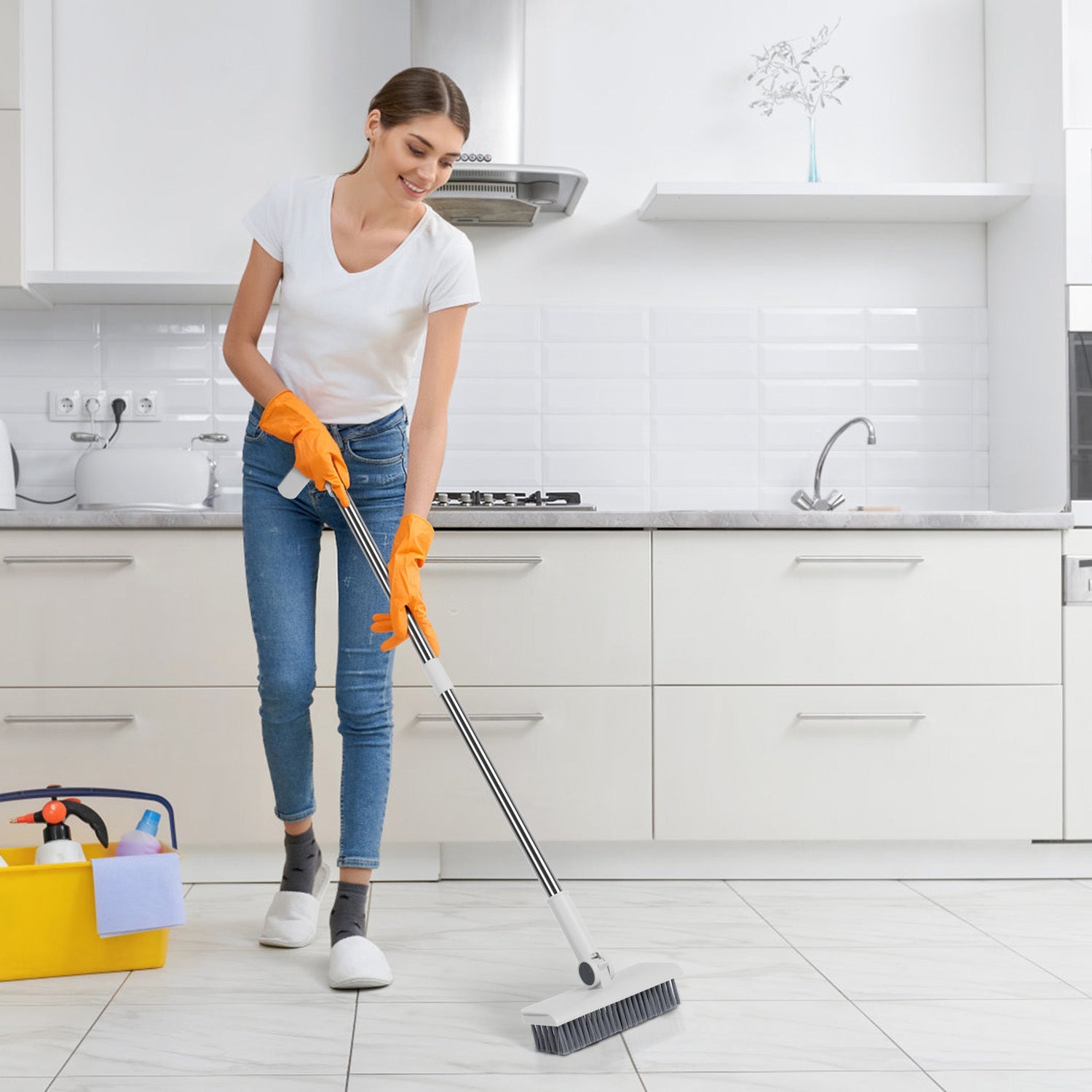 JMT-859978 4-in-1 Broom and Dustpan Set with Adjustable Stainless Steel Handle for Home and Office Cleaning