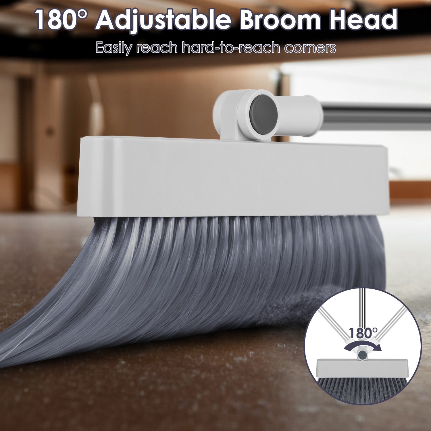 JMT-859978 4-in-1 Broom and Dustpan Set with Adjustable Stainless Steel Handle for Home and Office Cleaning