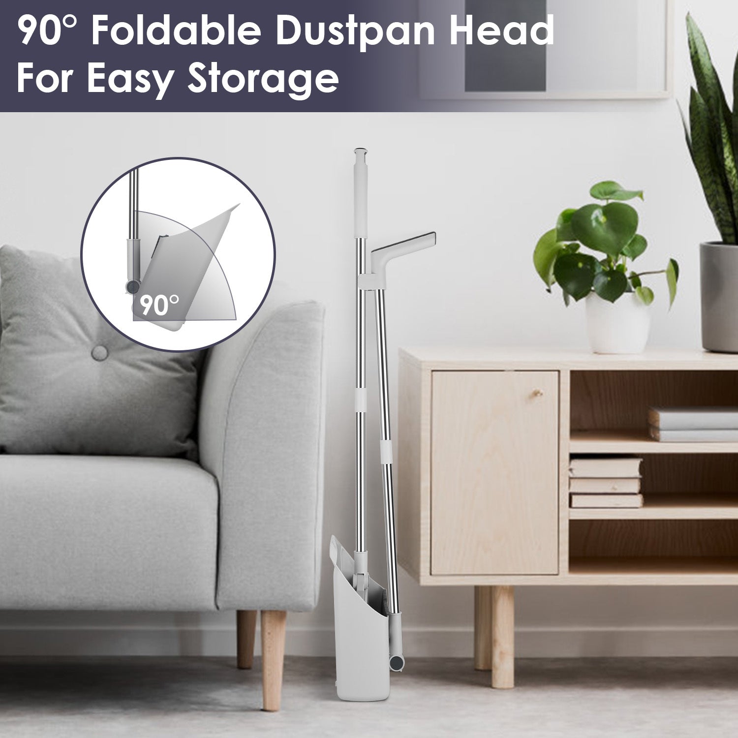 JMT-859978 4-in-1 Broom and Dustpan Set with Adjustable Stainless Steel Handle for Home and Office Cleaning