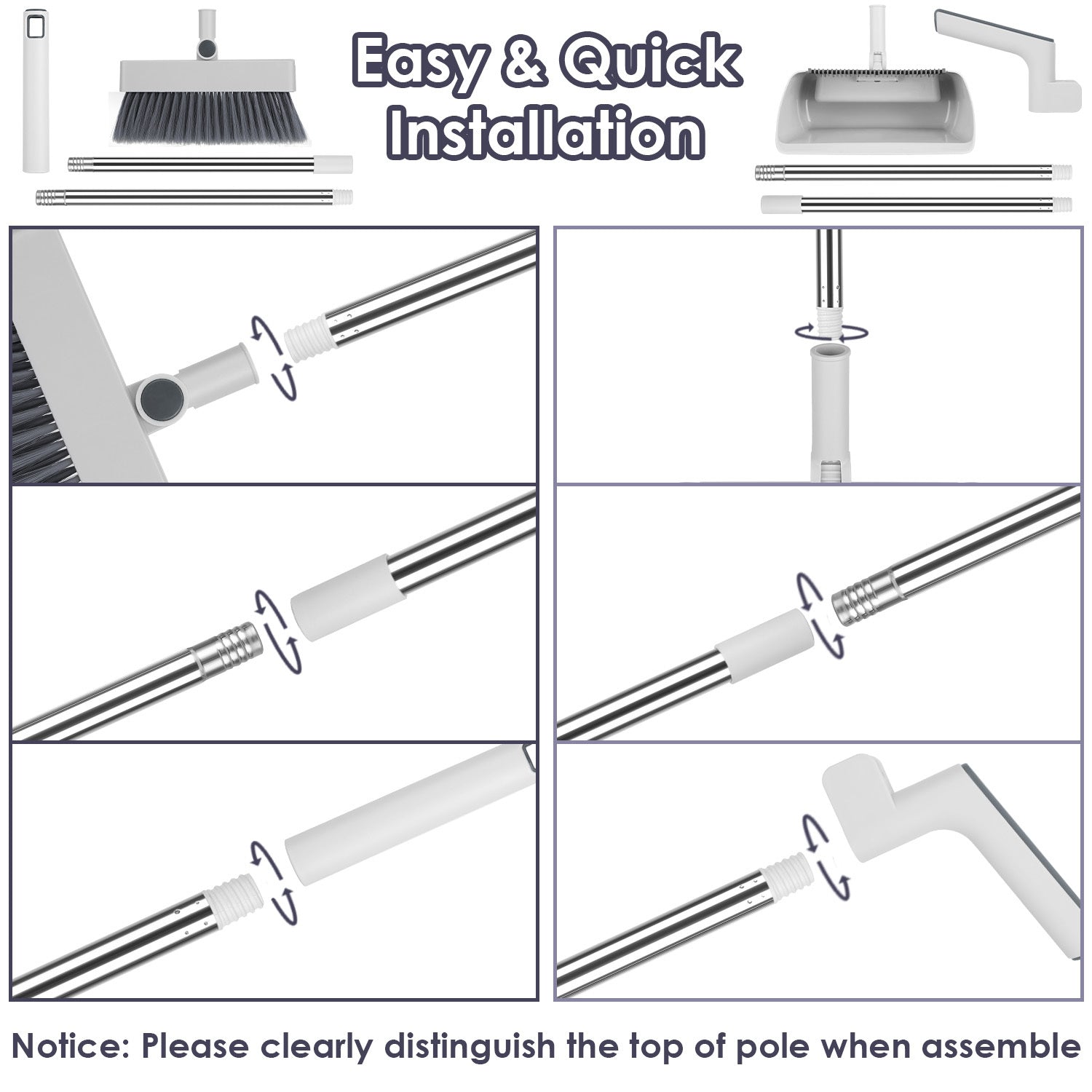 JMT-859978 4-in-1 Broom and Dustpan Set with Adjustable Stainless Steel Handle for Home and Office Cleaning