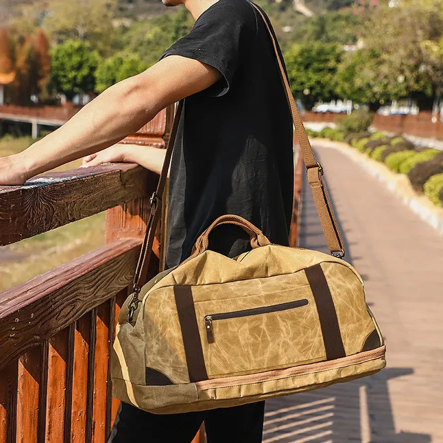 JMT-860362 Retro Canvas Travel Bag with Leather Accents - Large Capacity Crossbody Handbag for Adventurers